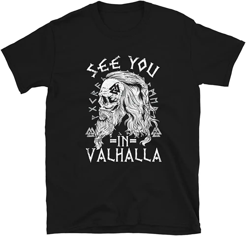 See You In Valhalla Valknut Viking Clothes,Nordic Viking Norse Mythology Tshirt Men's 100% Cotton Casual Tshirts Loose Top S-3XL