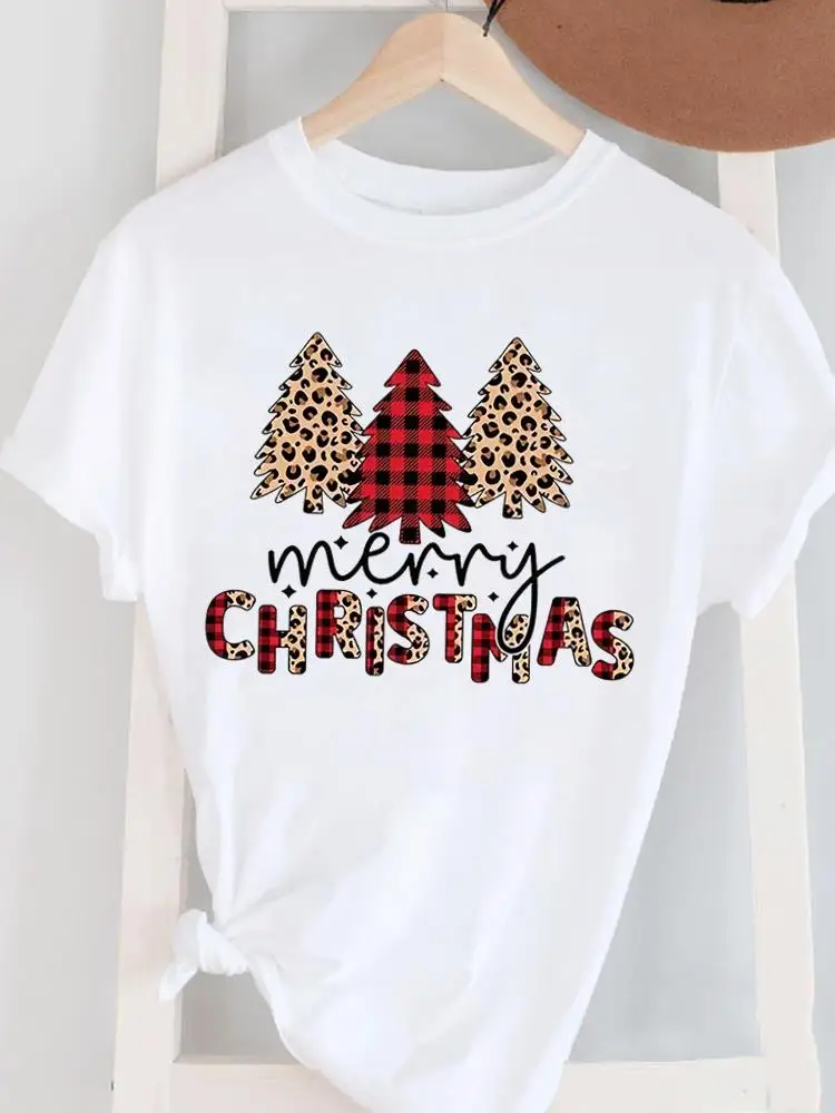 Kleding Vrolijk Kerstfeest Mode Nieuwjaar Dameskleding T Top Boom Letter Mooie Grafische T-shirts Shirts Print T-shirts met korte mouwen