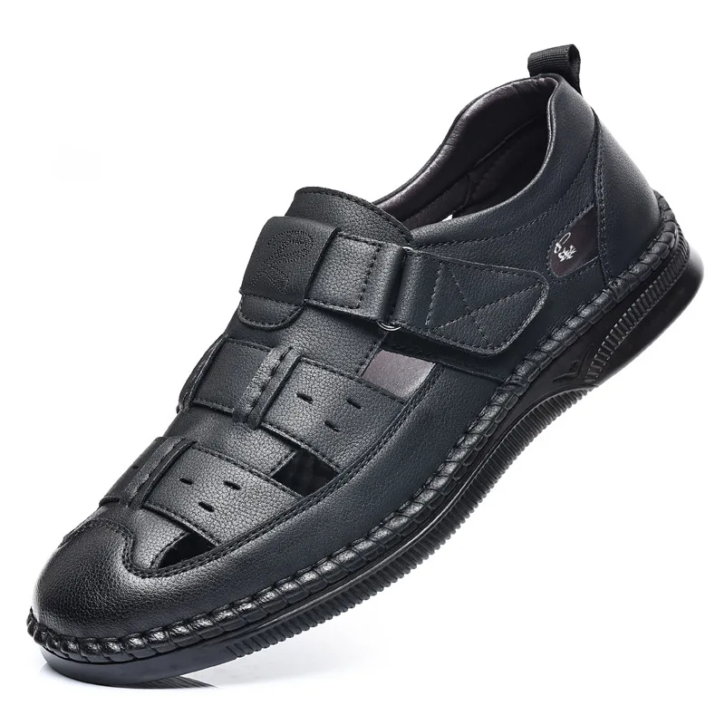 

Новинка лета 2024, мужские сандалии Hallow, модная повседневная кожаная обувь, мужские однотонные весенне-летние мужские лоферы Hallow