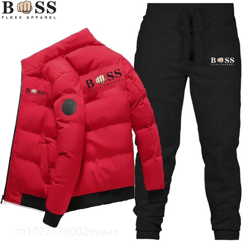 2023 Fashion Winter Korean BSS FLEXX APPAREL Men\'s Fashion Warm New Windproof High Quality Polyester Zipper Jacket and Pants 2-p