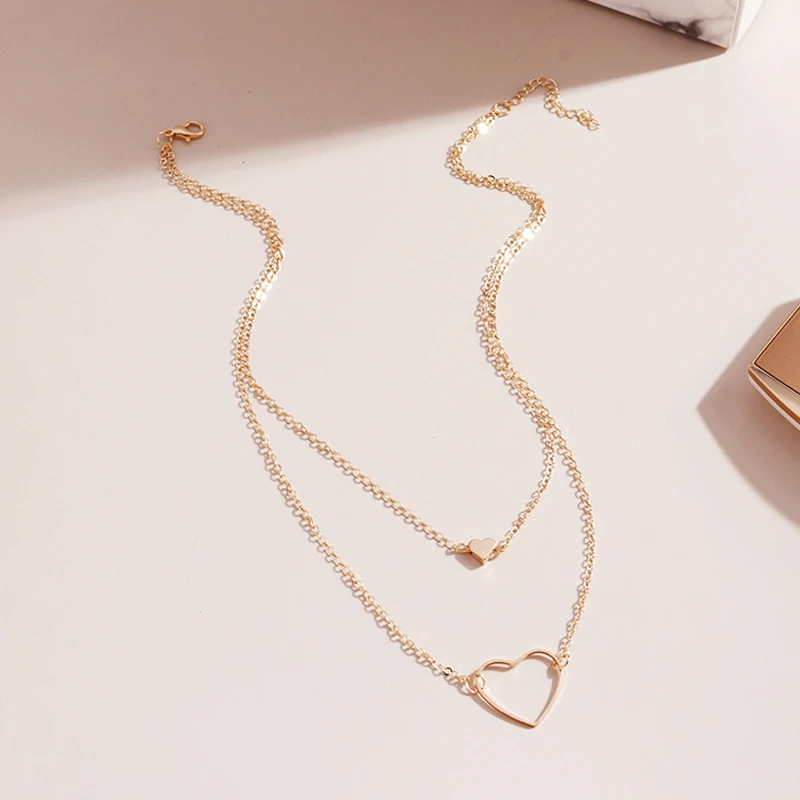 Aihua Neue Gold Silber Farbe Doppel Herz Halskette für Frauen Schlüsselbein Kette Einfache Temperament Halskette Hochzeit Schmuck Geschenke – Detail 5