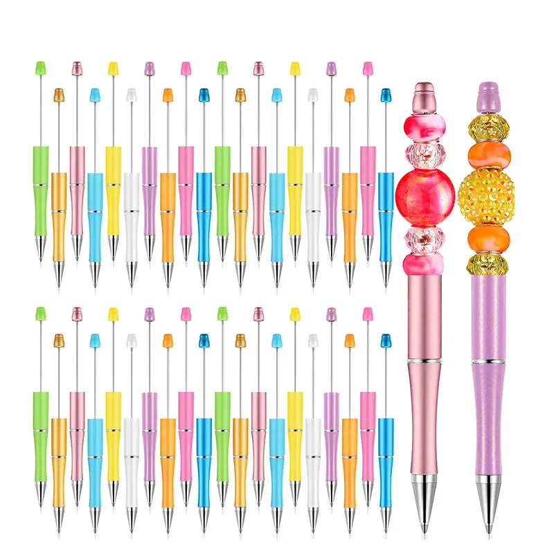 75pcs Beadable Pens Plastic Bead Pen Ballpoint Pens DIY Pens for Girls Students Graduation Gift Office School Supplies Black Ink