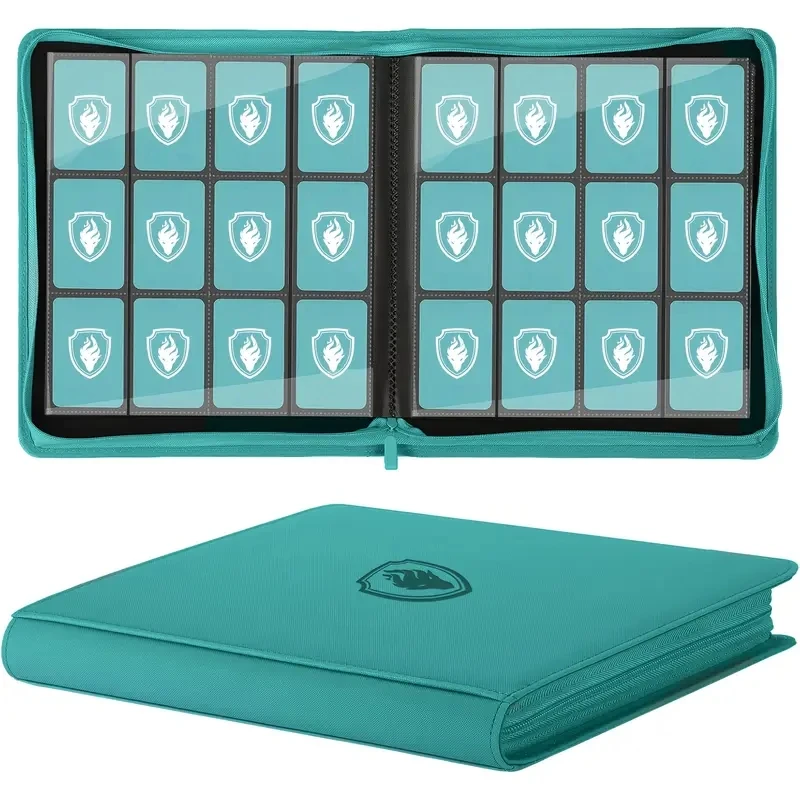 Trading Card Binder 12 vakjes, ritssluiting, kaartenalbum voor 480 kaarten, premium lederen kaartenmap voor TCG/Game/Sportkaarten