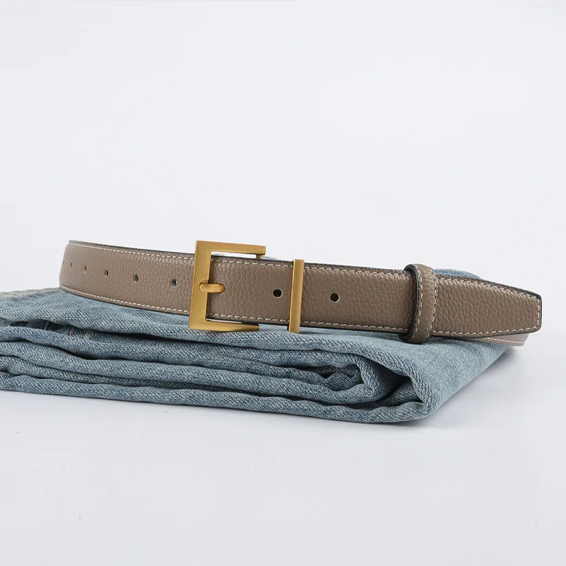 New Lychee Patterned Top Layer Cowhide Leather Women\'s Belt Minimalist Fashion Belt Jeans Casual Pants Decorative Belt
