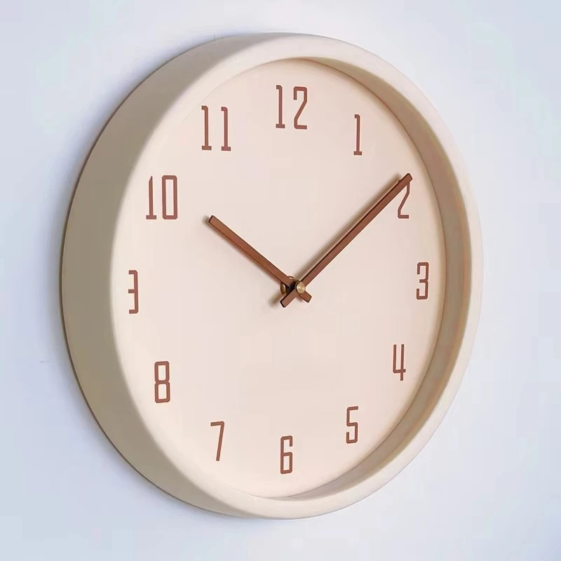 Cream Style Round Solid Wood Silent Wall Clock, Simple Fashion Clock for Living Room Bedroom Home Decor