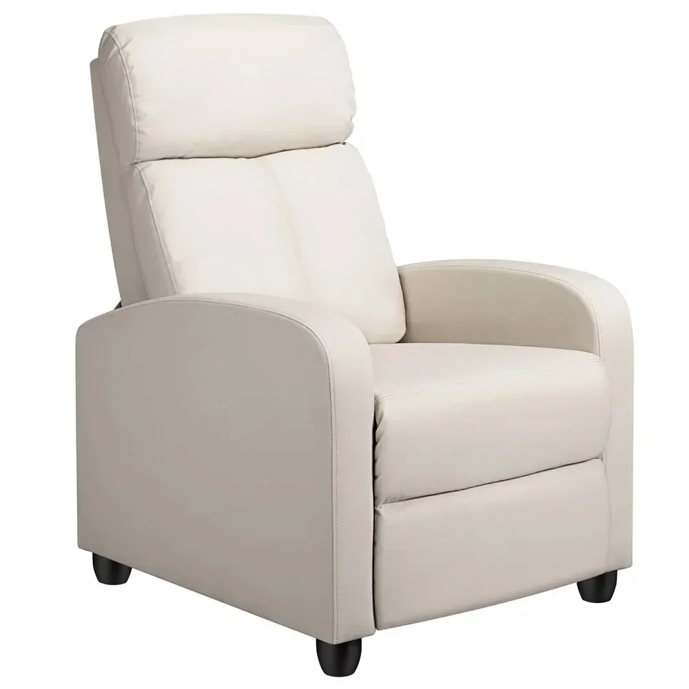 Faux Leather Push Back Theater Recliner Living Room Chairs Beige