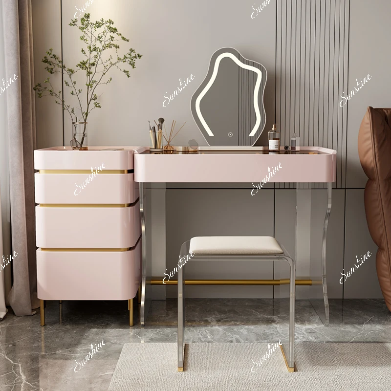

Italian light luxury dressing table Modern minimalist bedroom with cabinet integrated dressing table