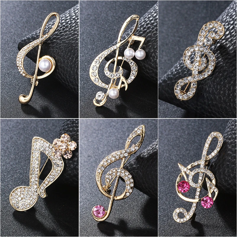 Buckle Badge Lapel Pins Luxury Jewelry Pines for Women Accessories Korean Fashion Metal Musical Note Rhinestone Pin Scarf