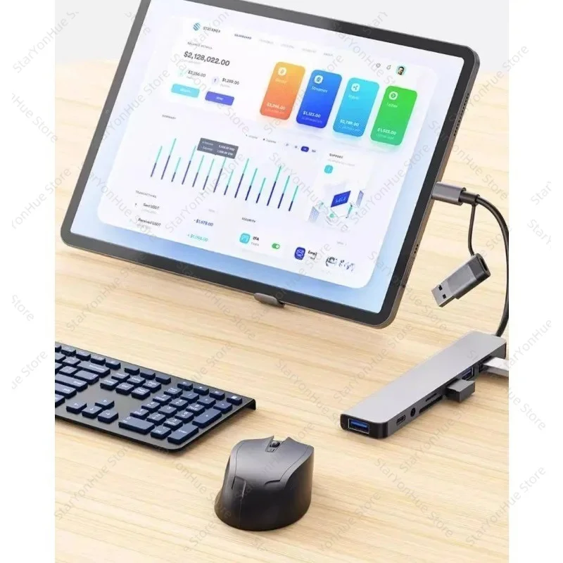 8-In-1 USB3.0 Docking Station Multi-port Hub Type-C 3.5mm Audio Expander
