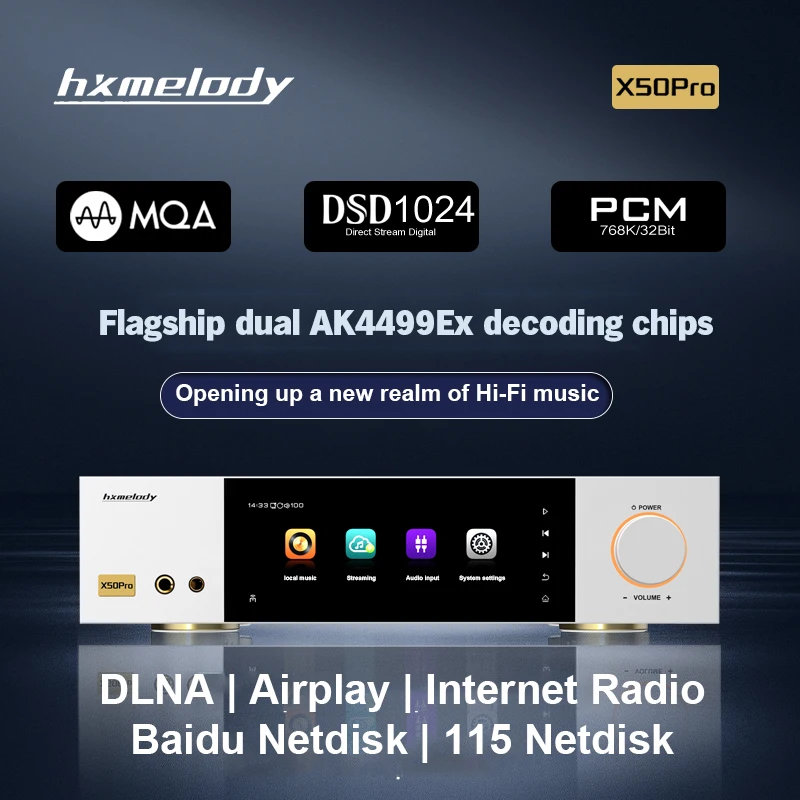 

Музыкальный плеер VOVOFOX X50Pro HiFi с двумя ЦАП AK4499, поддержкой DSD1024, WiFi6, BT5.0, сенсорным экраном и поддержкой интернет-радио TidalConnect