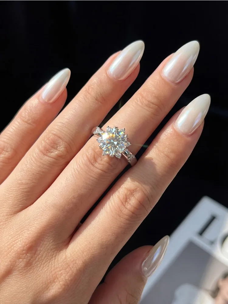Luxuriöse Echte 2CT Moissanit-Diamant-Edelsteinringe für Damen 925 Sterling Silber Solitär Hochzeit Verlobung Edle Schmuckstücke – Detail 4