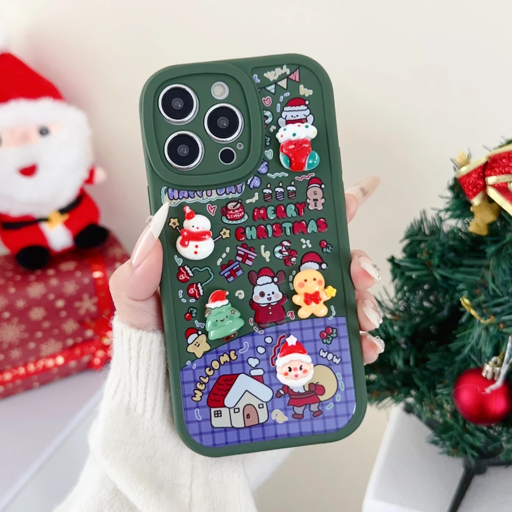 3D Cartoon Christmas Santa Claus Bear Reindeer Phone Case For iPhone 13 12 11 14 15 Pro Max 7 8 16 Plus XS Max X XR Cases Cover