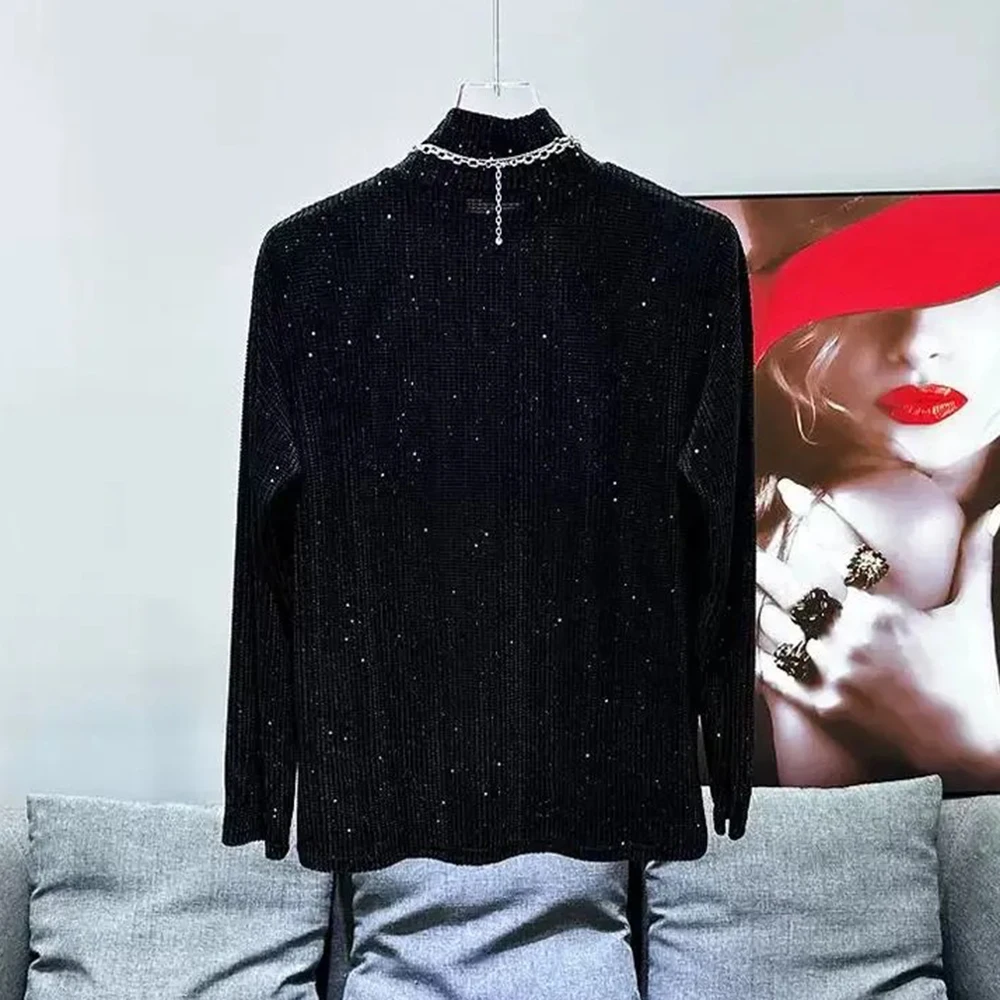 Mens Starry Sky Sequins Shiny Casual T-Shirt Streetwear Nightclub Campus Performance Luxury Long-Sleeve Top Men'S Wear 2025 New