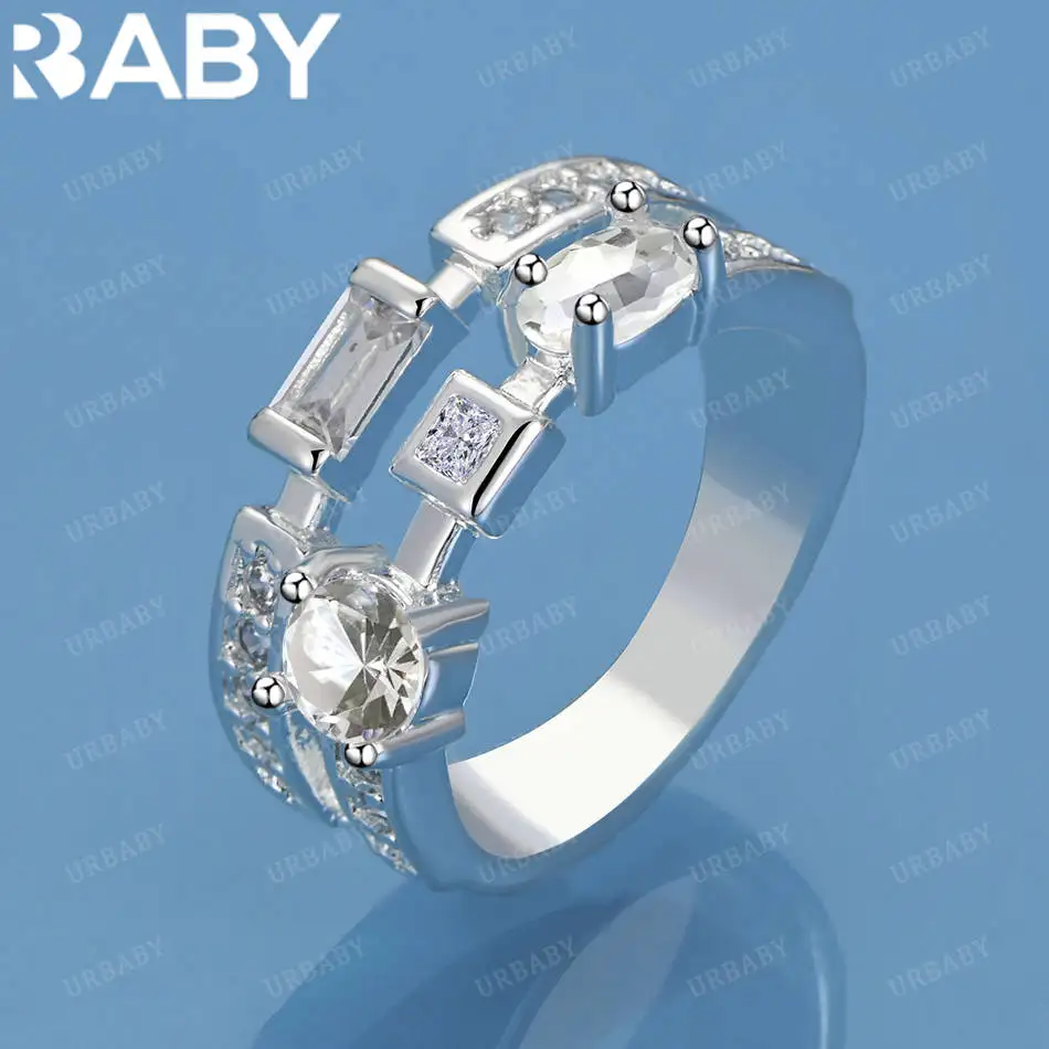 

URBABY 925 Sterling Silver Size 7-10 Zircons Square Ring For Women Men Grace Jewelry Trend Fashionable Birthday Party Gifts