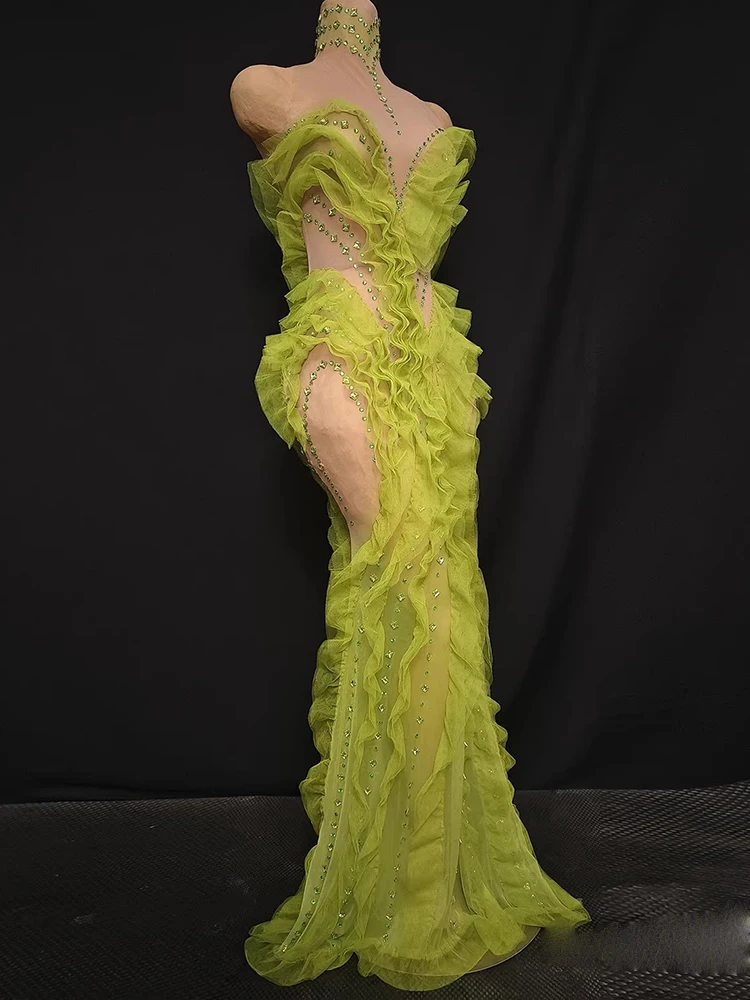 Hochwertiges Heißpräge-Chiffon-Wellen-Mesh-Fischschwanzkleid 2025, neue Mode, individuelle Damenbekleidung