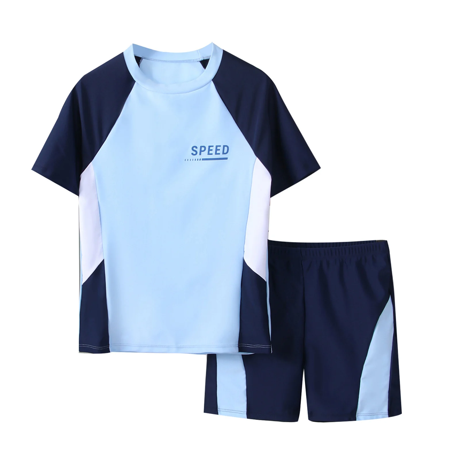 Kids Boys Swim Sets Two Piece Color Block Swimwear Short Sleeve Letter Top with Shorts for Swimming Bathing Suits Summer Holiday