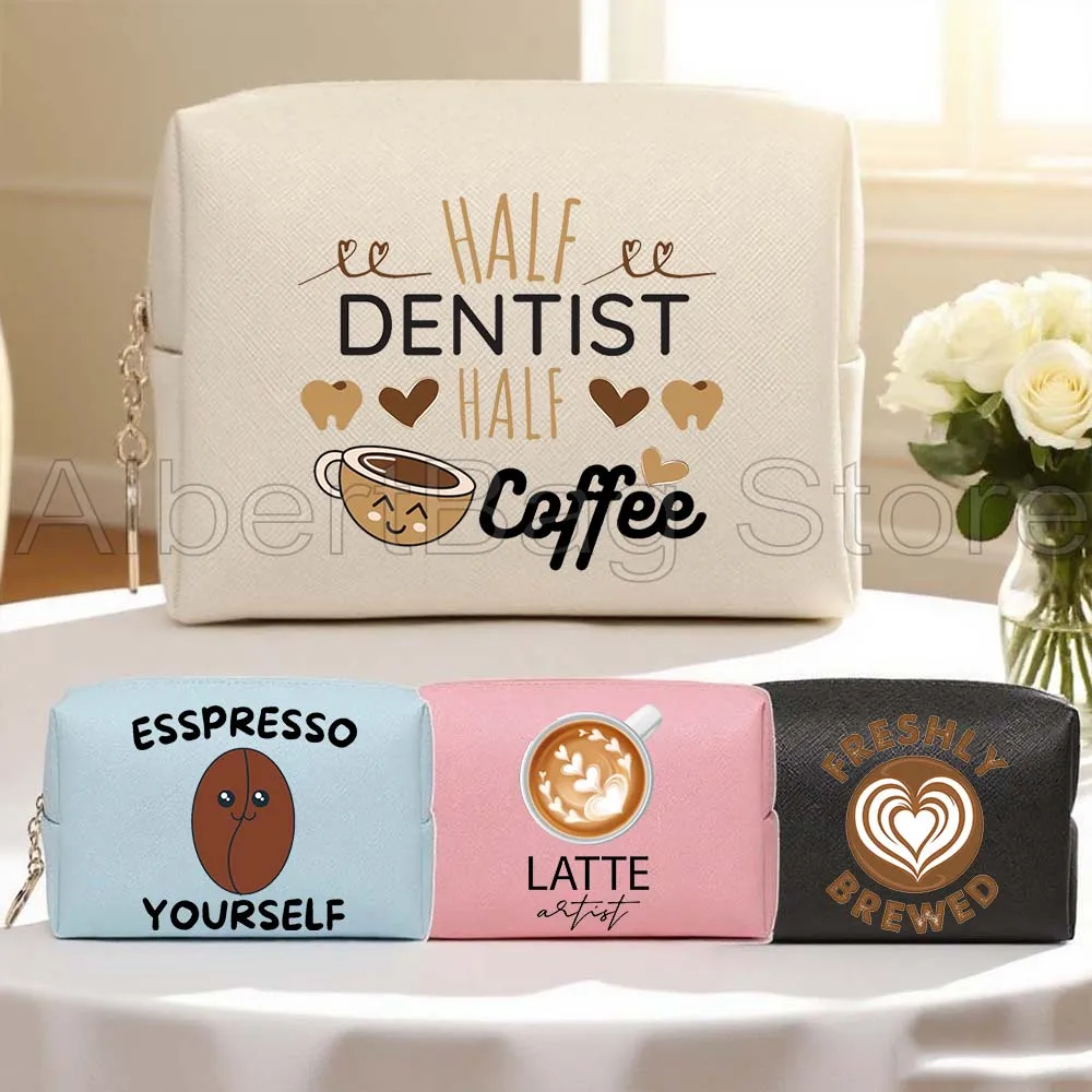 

Latte Cappuccino Heart Art Gift For Coffee Lover PU Leather Travel Cosmetic Bags Women Makeup Waterproof Organizer Storage Bags