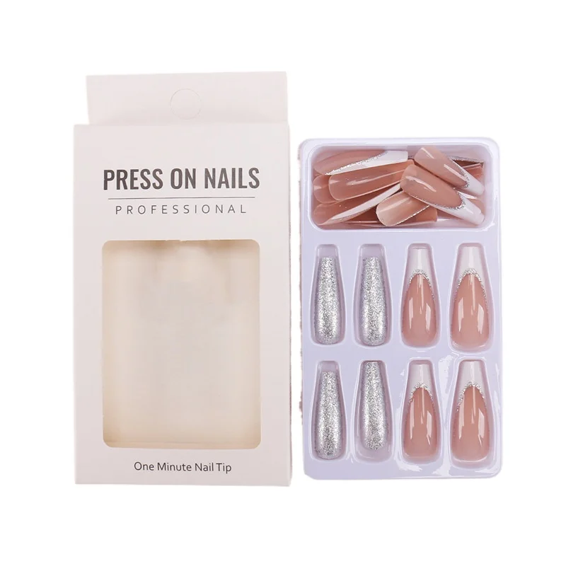 

Wearing armor European and American wind flash French manicure sheet light luxury fake nail sheet finished product