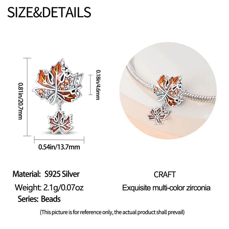 Herbstserie aus 925er-Sterlingsilber, braune Ahornblätter, Vogelscheuche, Eichhörnchen, Kürbis-Charms, Perlen, passend für Pandach-Armbänder, DIY-Schmuck – Detail 4