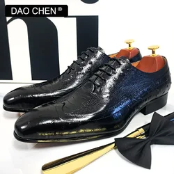 DAOCHEN MEN OXFORD SHOES BROWN BLACK OSTRICH PRINTS SHOES LACE UP FORMAL DRESS MAN SHOE OFFICE WEDDING LEATHER SHOES MEN