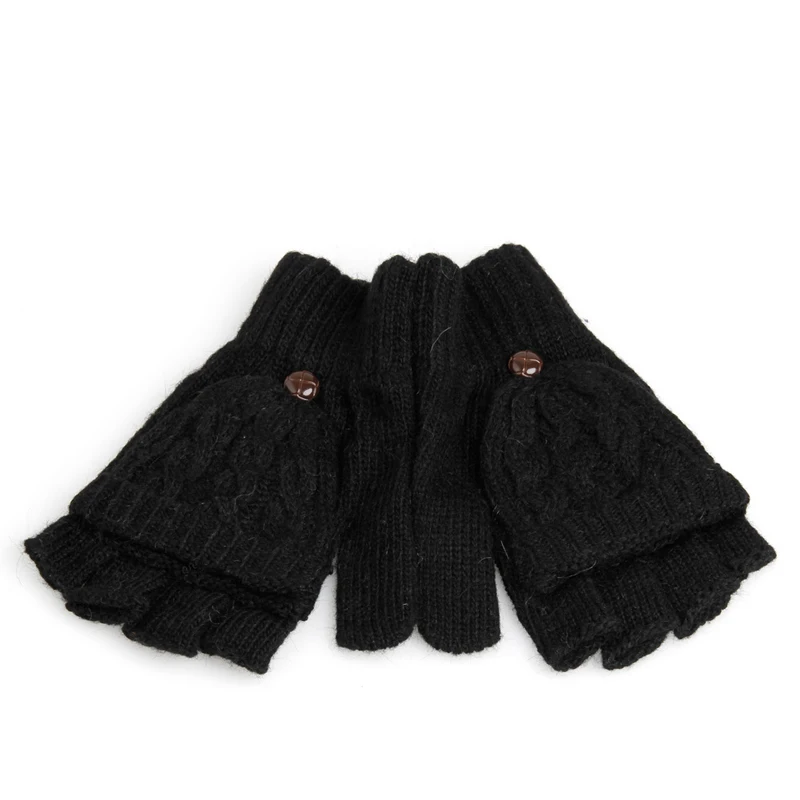 

Black Gray Coffee Winter Warm Half-finger Thickening Wool Gloves Knitted