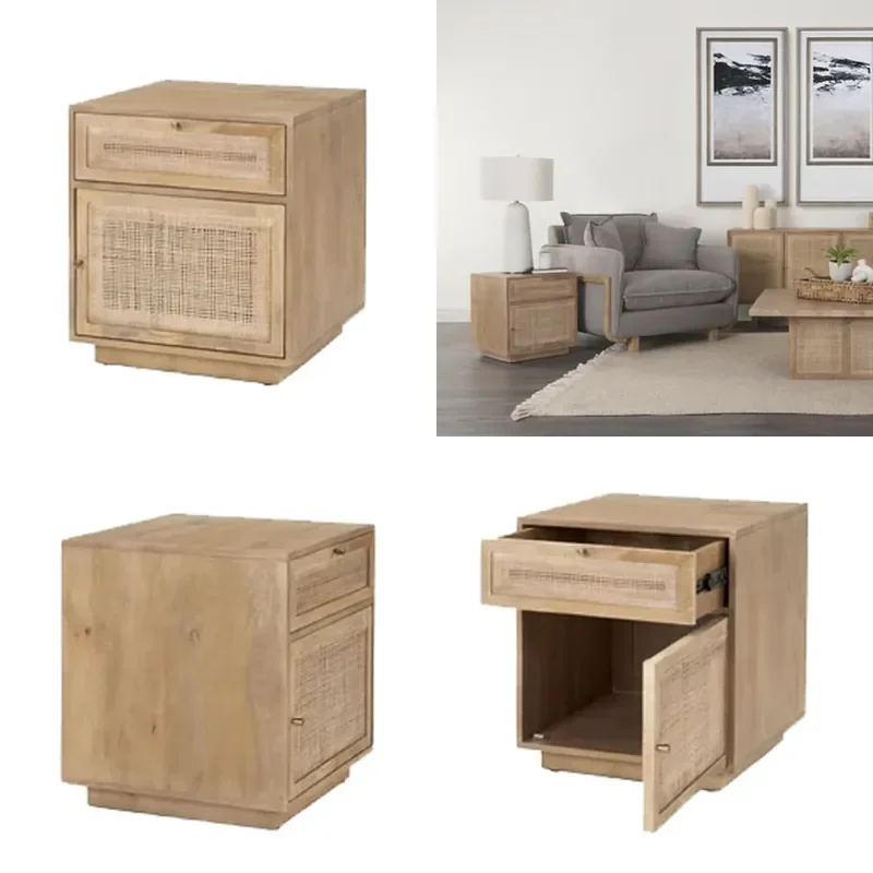 Nordic Rattan Bedside Table Modern Small Storage Cabinet for Bedroom Simple Nightstand Locker Home Furniture