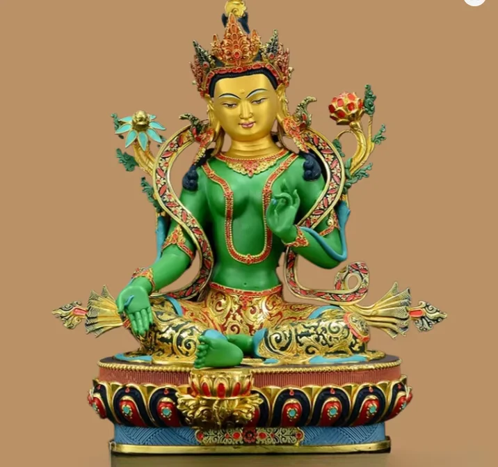 Copper Painting Green Tara buddha statue Nepal Tibet White Tara sculpture Guanyin goddess statue ,Large size,33cm