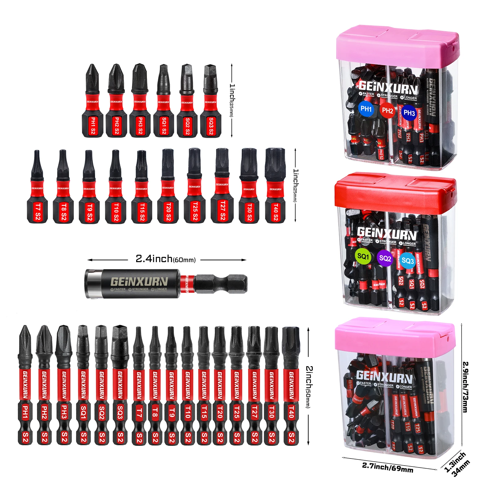 

Geinxurn, 91 шт., набор стальных отверток Impact S2, крестообразный/квадратный/Torx с ударным держателем бит и красочными коробками