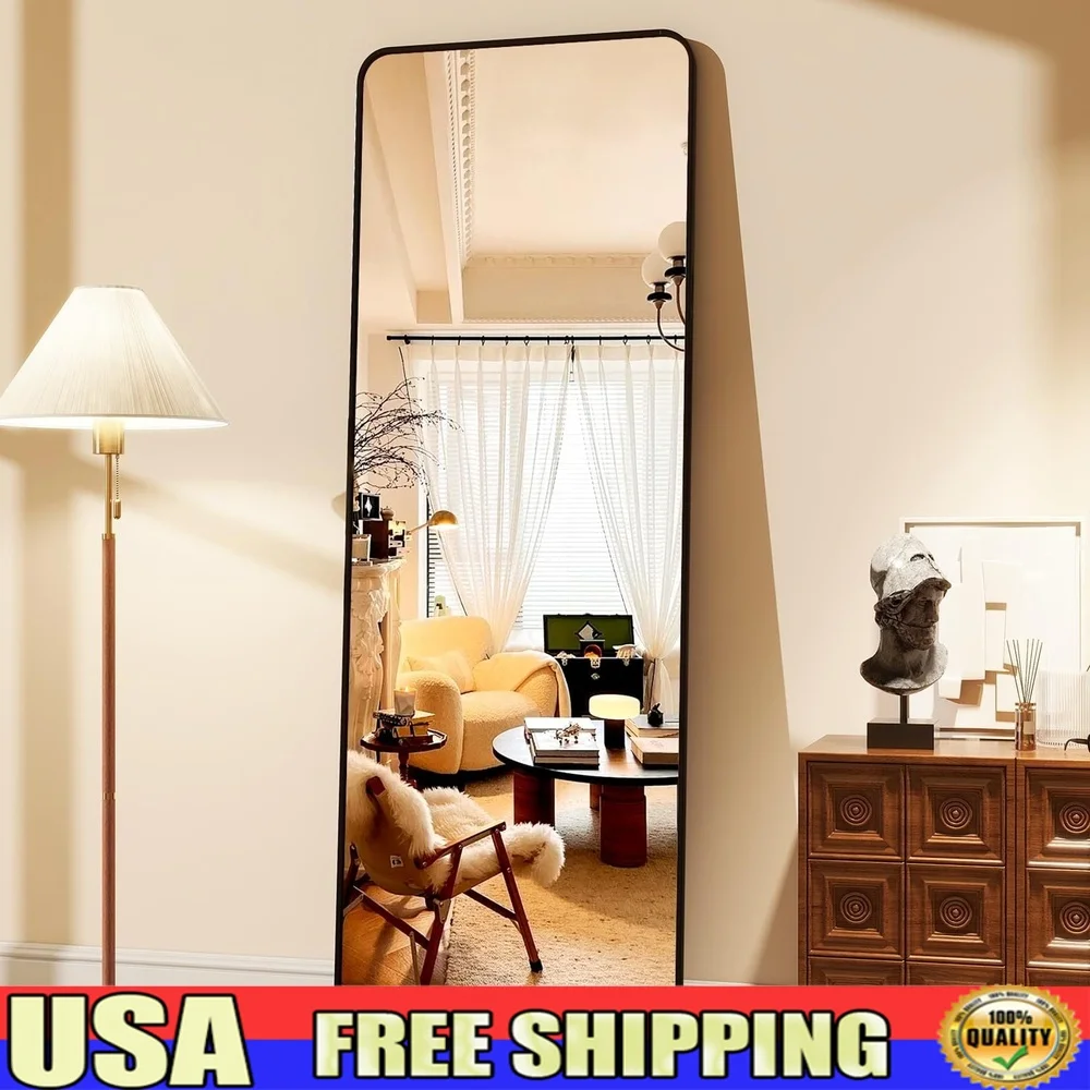 

Полноразмерное стоящее зеркало 59x16, предотвращающее столкновение, закругленный угол, прямоугольная, прочная, алюминиевая рама, небьющееся стекло для дома