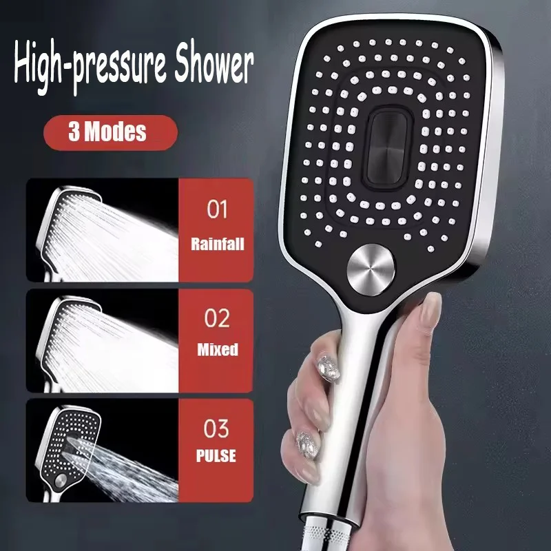 3 Modes Shower Head Set High Pressure Massage Handheld Bath Sprayer Nozzle Shower Head With Hose Bracket Bathroom Accessories
