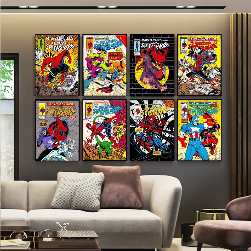 MINISO Marvel's Avengers Comics  Spider-Man Captain America Wall Art Posters Children's Room Home Decor Picture Print Artwork