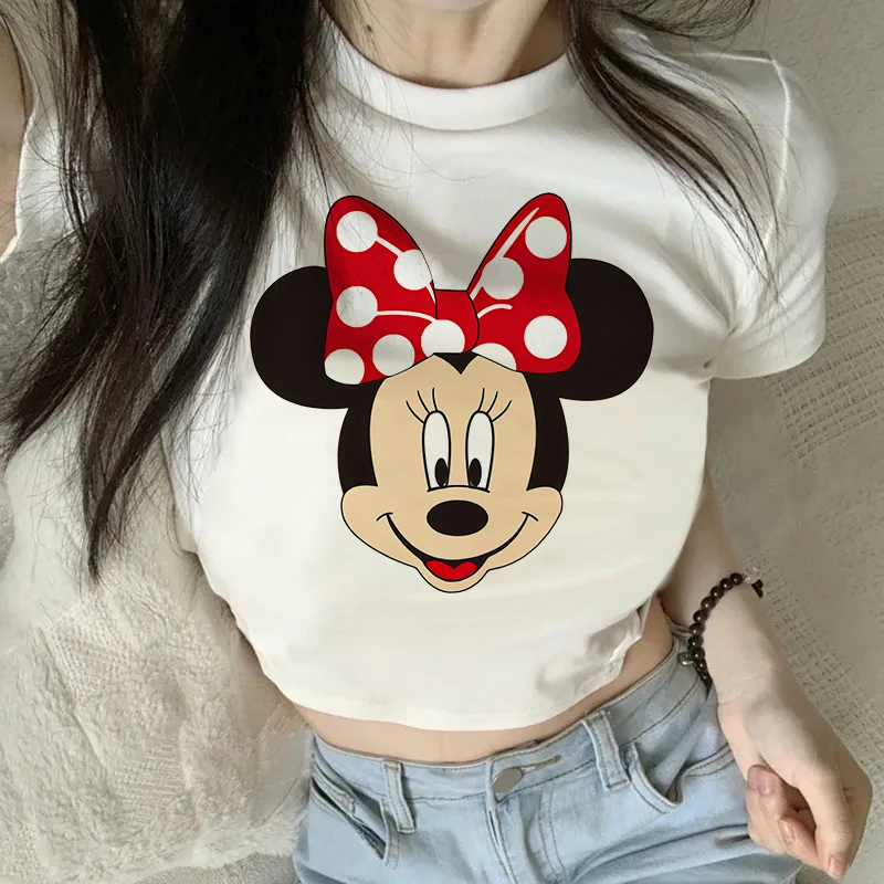 Cute Design Disney Crop Top Mickey Tee Shirt Cropped Minnie Mouse  T-shirt Women T Shirt Female Clothes Kawaii Tshirt