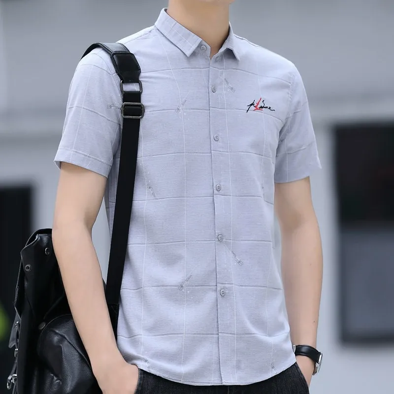 Summer Men Shirt Casual Business Embroidery Male Short Sleeve Cotton Lapel Buttoned Tops Cotton Shirt Dropship Male Brand Top