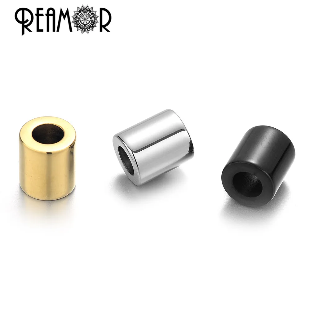 REAMOR 5pcs Logo Blank Beads 316l Stainless Steel 5/3/2mm Big Hole Spacer Beads Charm For DIY Bracelet Jewelry Making Accessorie