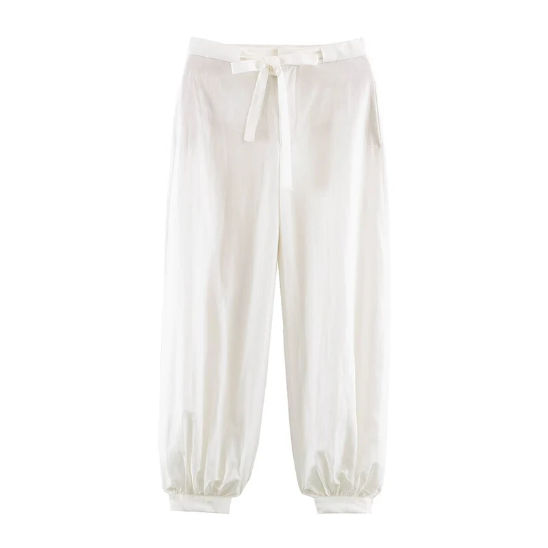 YENKYE Adjustable Tie-waist White Balloon Trousers Women Casual Summer Vacation Pants
