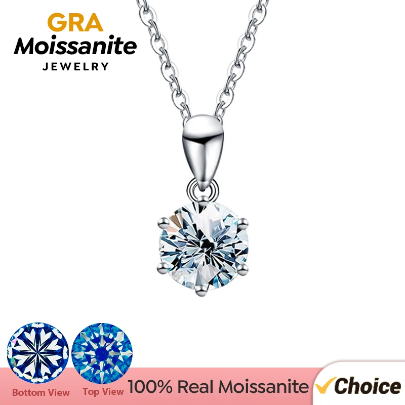 GRA 1CT-3CT naszyjnik z diamentowe wesele Moissanite dla kobiet oryginalny długi łańcuszek srebrny luksusowa jakość biżuteria 925 Sterling