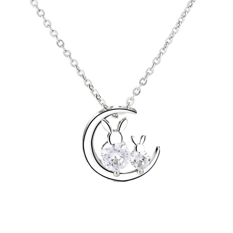 

S925 Sterling Silver Electroplated 18k Gold Women's Rabbit Diamond Pendant Necklace (40cm + 3.5cm) Luxury Jewelry