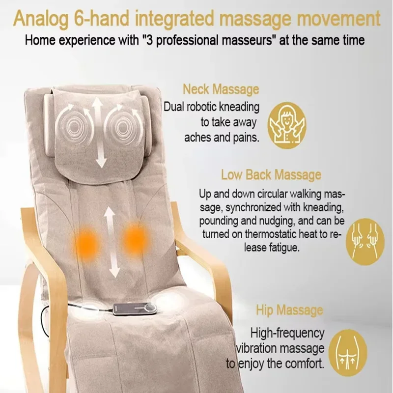 Electric Rocking Massage Chair Cervical Lumbar Roller Kneading Adjustable Legs With Vibration Heating Functions Healthy Relaxing