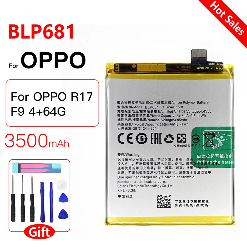 Genuine BLP681 Replacement Battery For OPPO BLP-681 Mobile Phone R17 F9 4+64G 3500mAh rechargeabel batteria+free tools