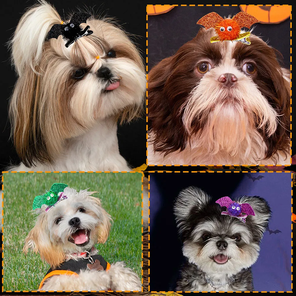 4PCS Dog Accessories Halloween Party Dog Bows Removable Dog Hair Clips Pet Hair Slide For Dogs Pet Grooming Accessories