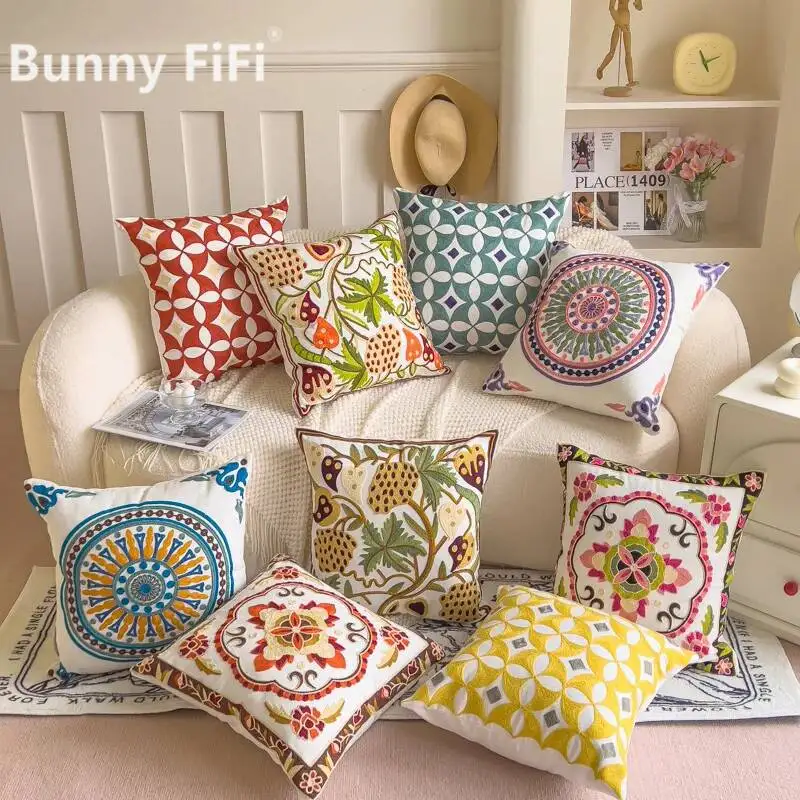Floral Towel Embroidered Cushion Cover 45x45cm Flower Textile Soft Decorative Pillow Cases For Sofa Bed Living Room Home Decor