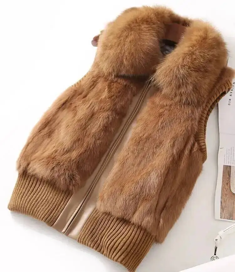 Vrai Manteau De Fourrure De Lapin Pour Femmes Hiver Naturel O-cou Mode Slim Vintage Vestes De Mode En Offre Nouveau Femelle Grande Taille S-5XL