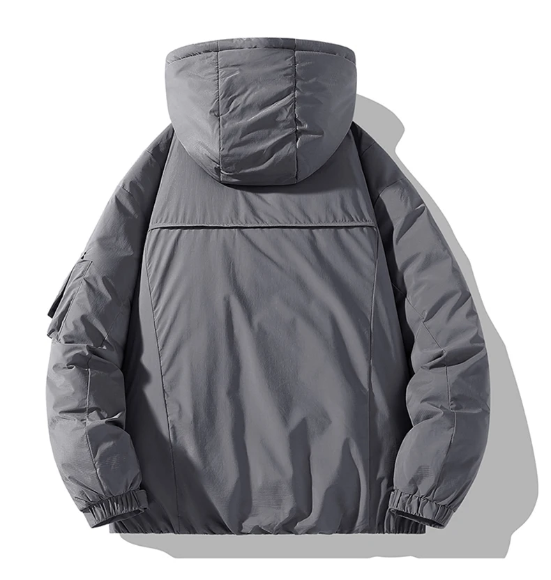 Winter Men Down Cotton Jacket Thicken Warm Windproof Long Sleeve Male Outerwear Simple Solid Color Loose Daily Men Hooded Coat