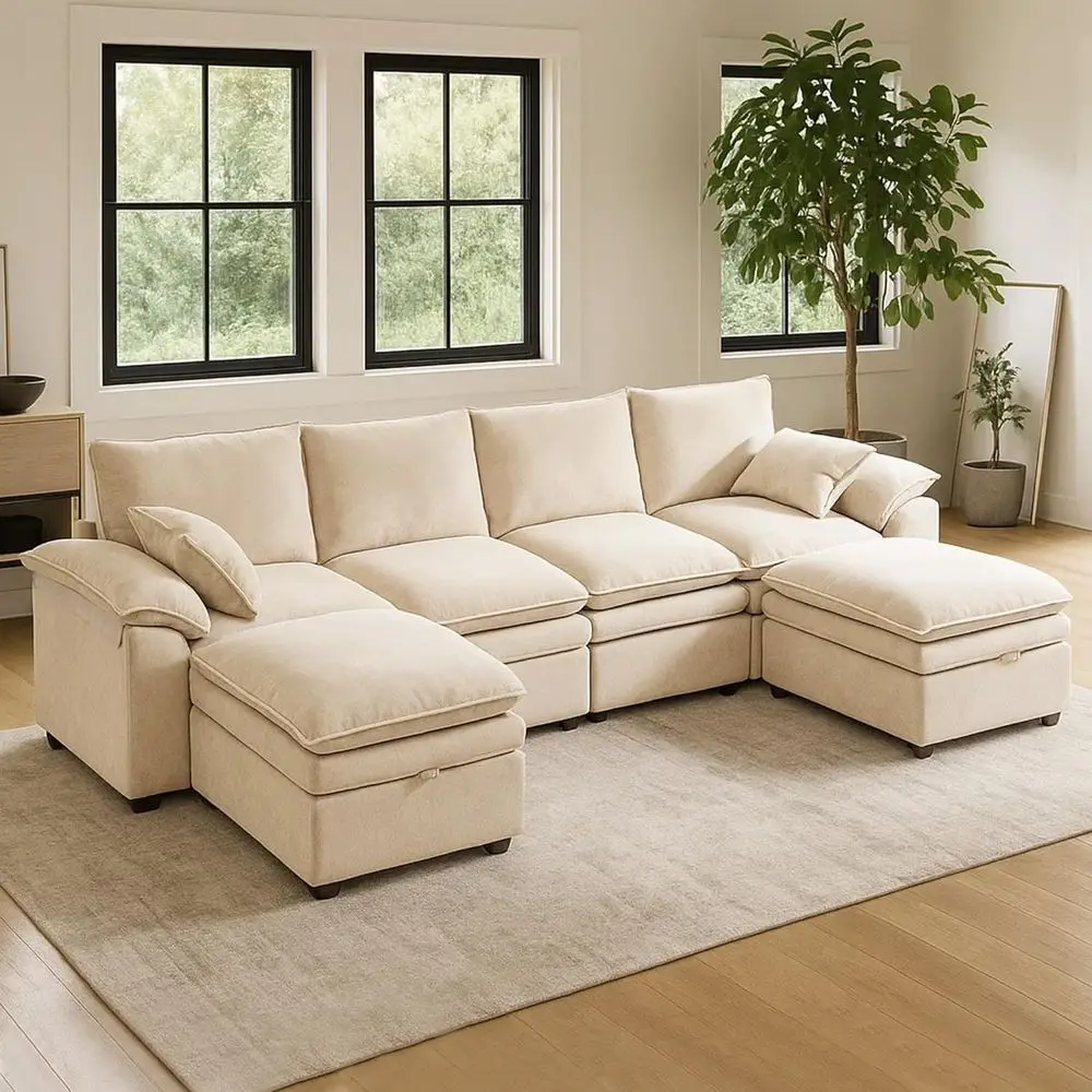

Oversized 6-7-8 Seater Cloud Sofa Set in Beige Chenille Fabric for Living Room