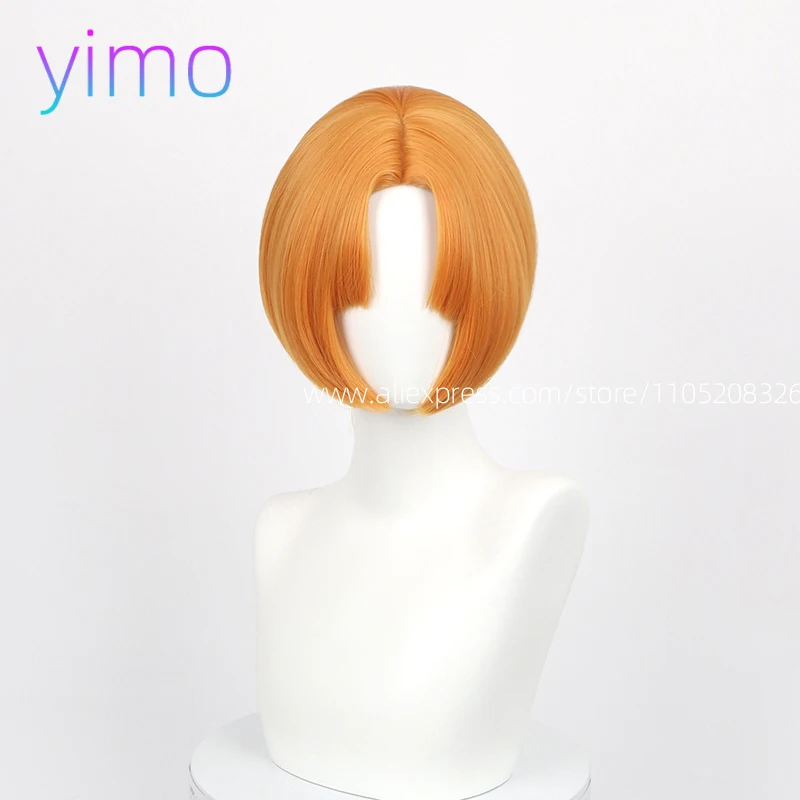 شعر مستعار قصير عام 28 سم مع غرة، ذهبي، أسود، أبيض، أحمر، وردي، أخضر، بني، ذهبي، أزرق شعر مستعار مقاوم للحرارة