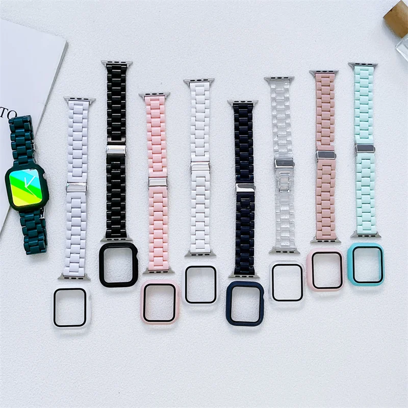 Pulseira de relógio + caixa + vidro para apple watch band 44mm 40mm 38/42mm pulseira doce iwatch ultra2 49mm série 9 8 7 6 5 4 3 se 41mm/45mm