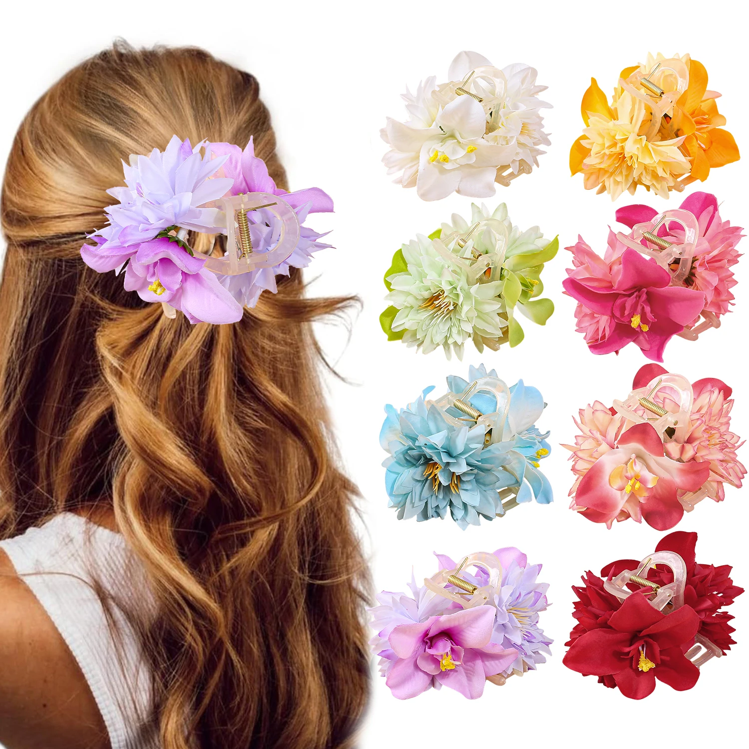 

4/8 шт., захват с имитацией хризантемы и лилии для девочек, милые заколки для волос с цветочным принтом для детей, женщин, вечерние повседневные аксессуары для волос