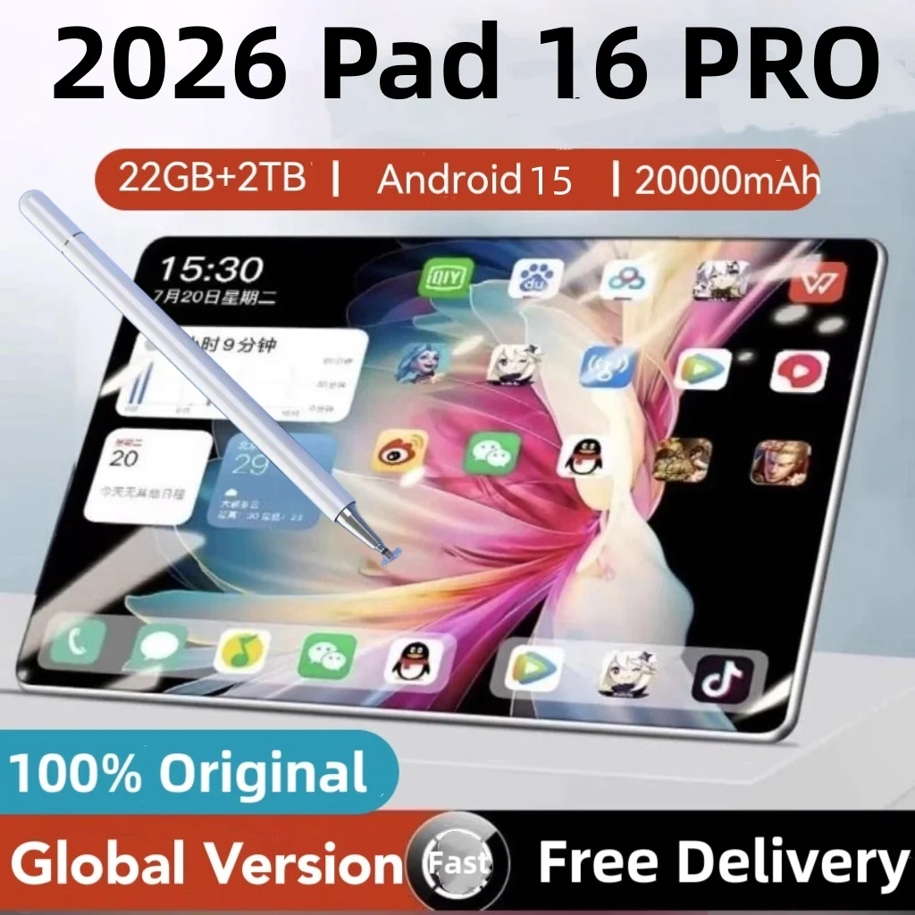 2026 New Global Version 5G Tablet PC Pad 16 Pro Ultra 4K HD 120Hz Gen3 20000mAh 24GB+2TB Android15 Dual SlM WlFl Tablet