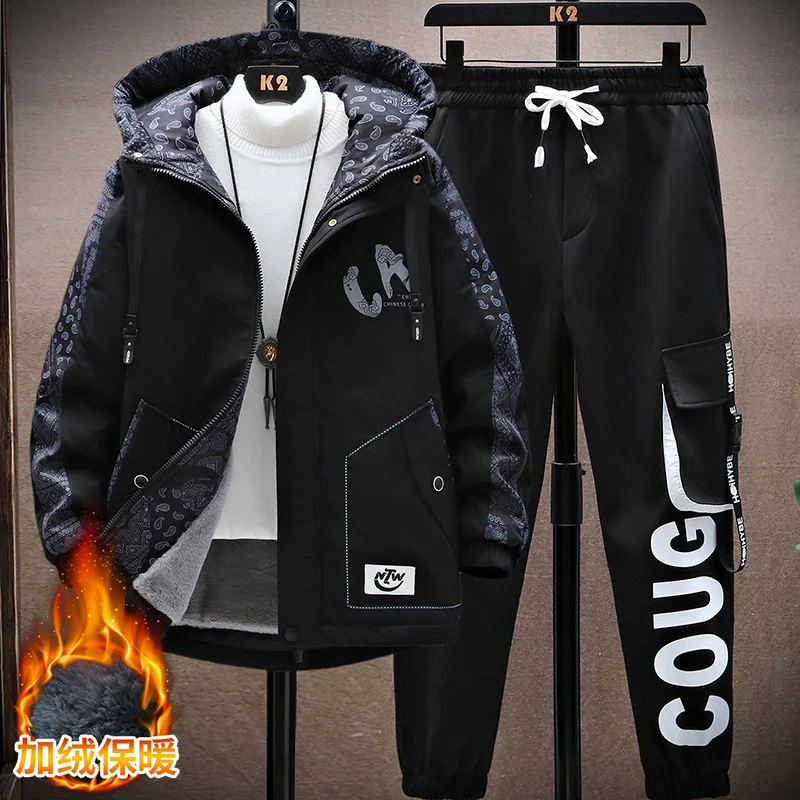 

Autumn Winter Men's Sets Fashion Joggers Suit Men Casual Men Thicken Warm Streetwear Hooded Tracksuit Men Two Piece Set