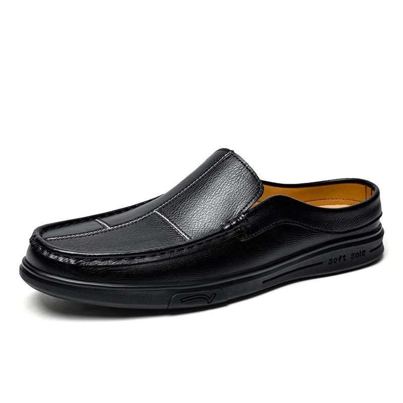 

Cow Leather Men's Mules Slip-On Loafers Half Shoes for Men Leather Slippers Backless Flats Summer Men's Casual Driving shoes
